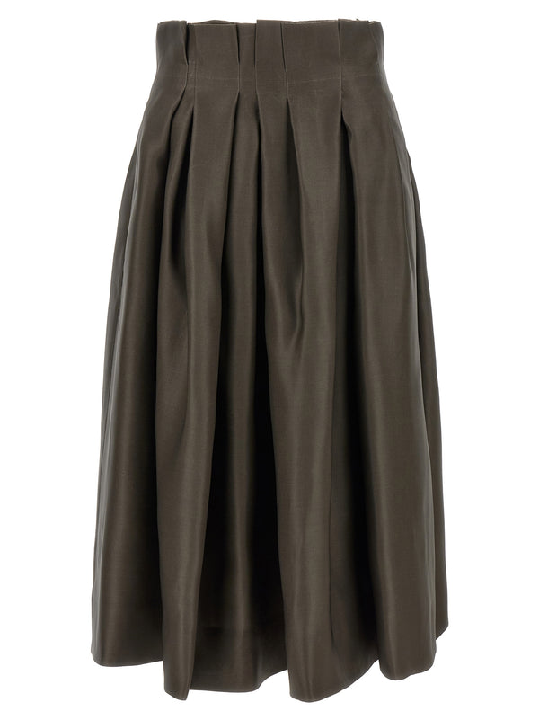 Brown Silk Midi Skirt