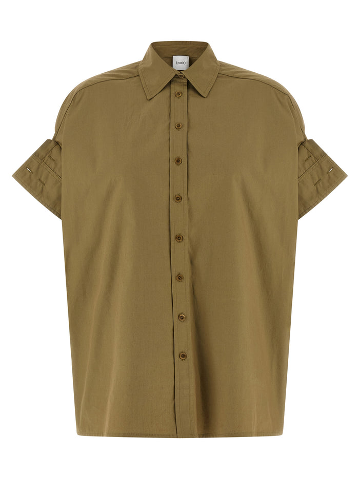 Adjustable sleeve turn-up shirt Green Cotton Shirt, Blouse
