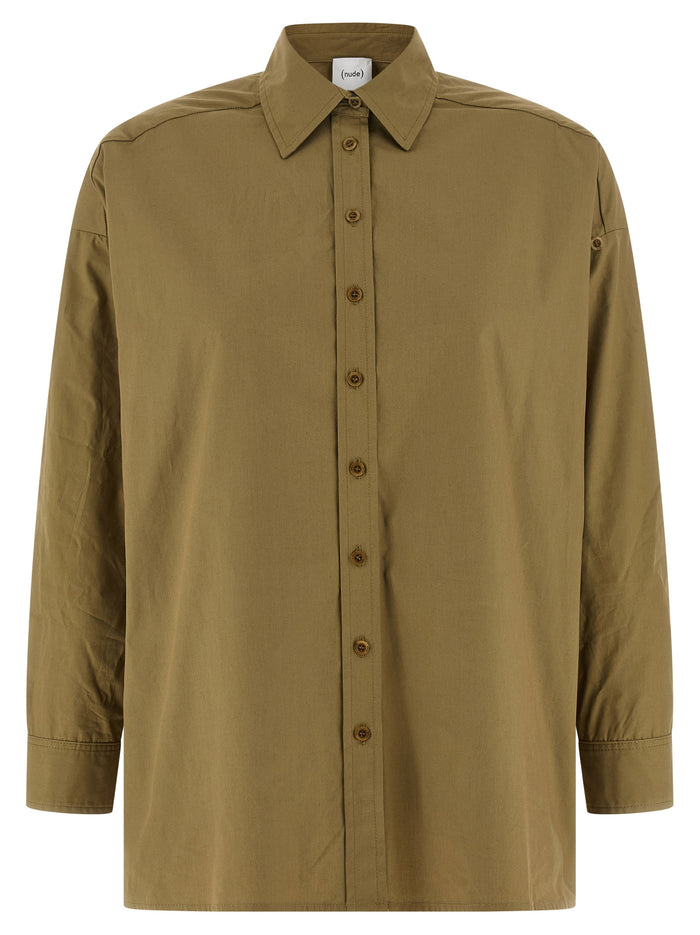 Adjustable sleeve turn-up shirt Green Cotton Shirt, Blouse