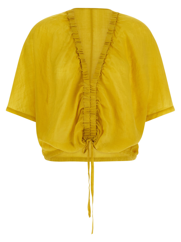 Gathered top Yellow Tencel Shirt, Blouse