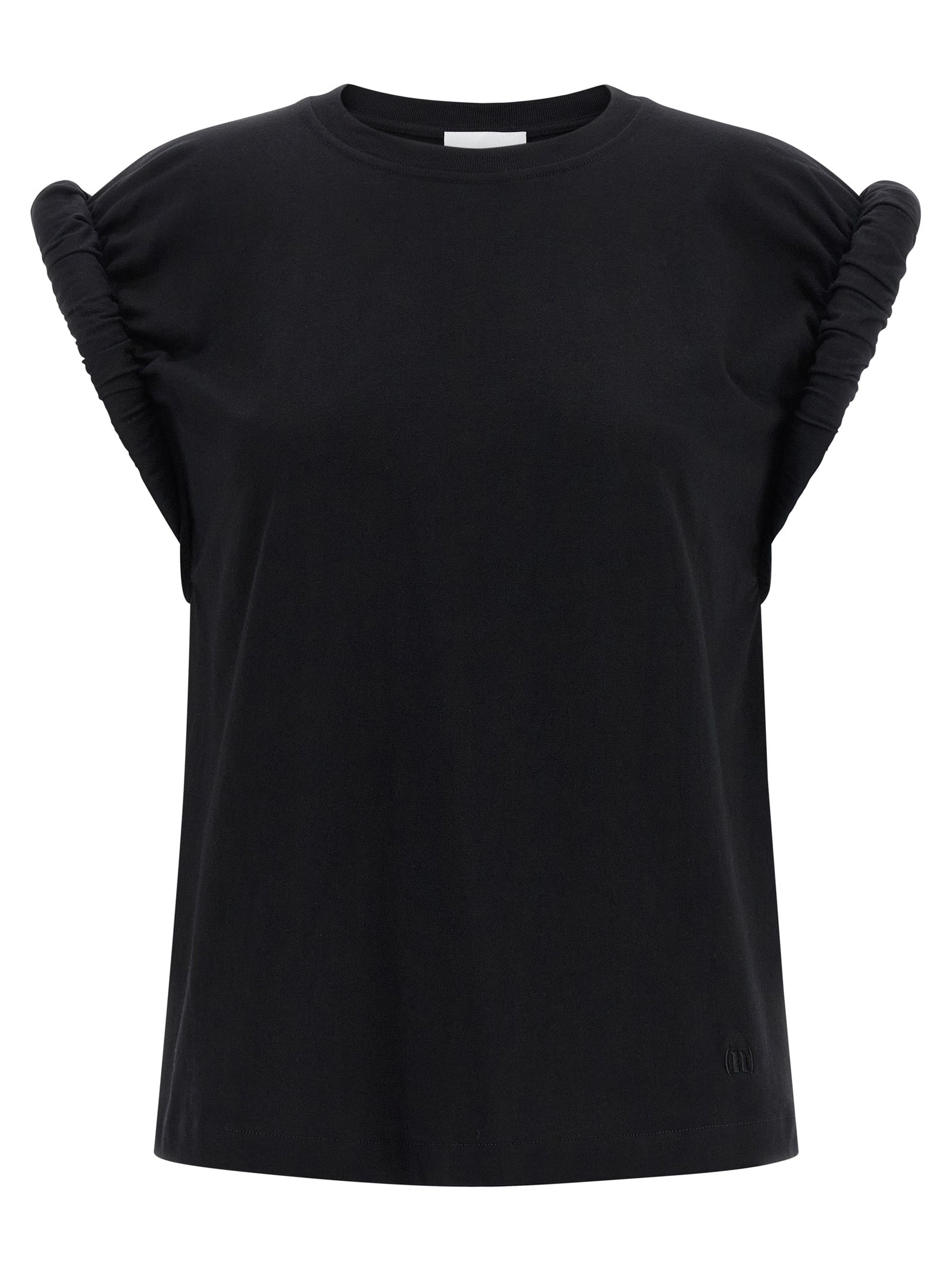 Curled sleeve t-shirt Black Cotton