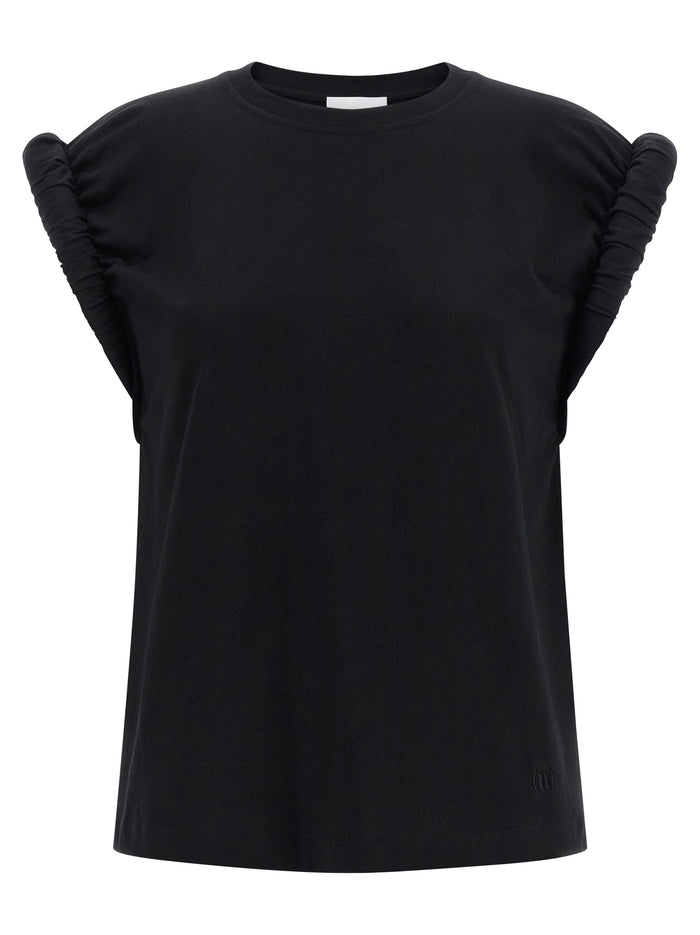 Curled sleeve t-shirt Black Cotton