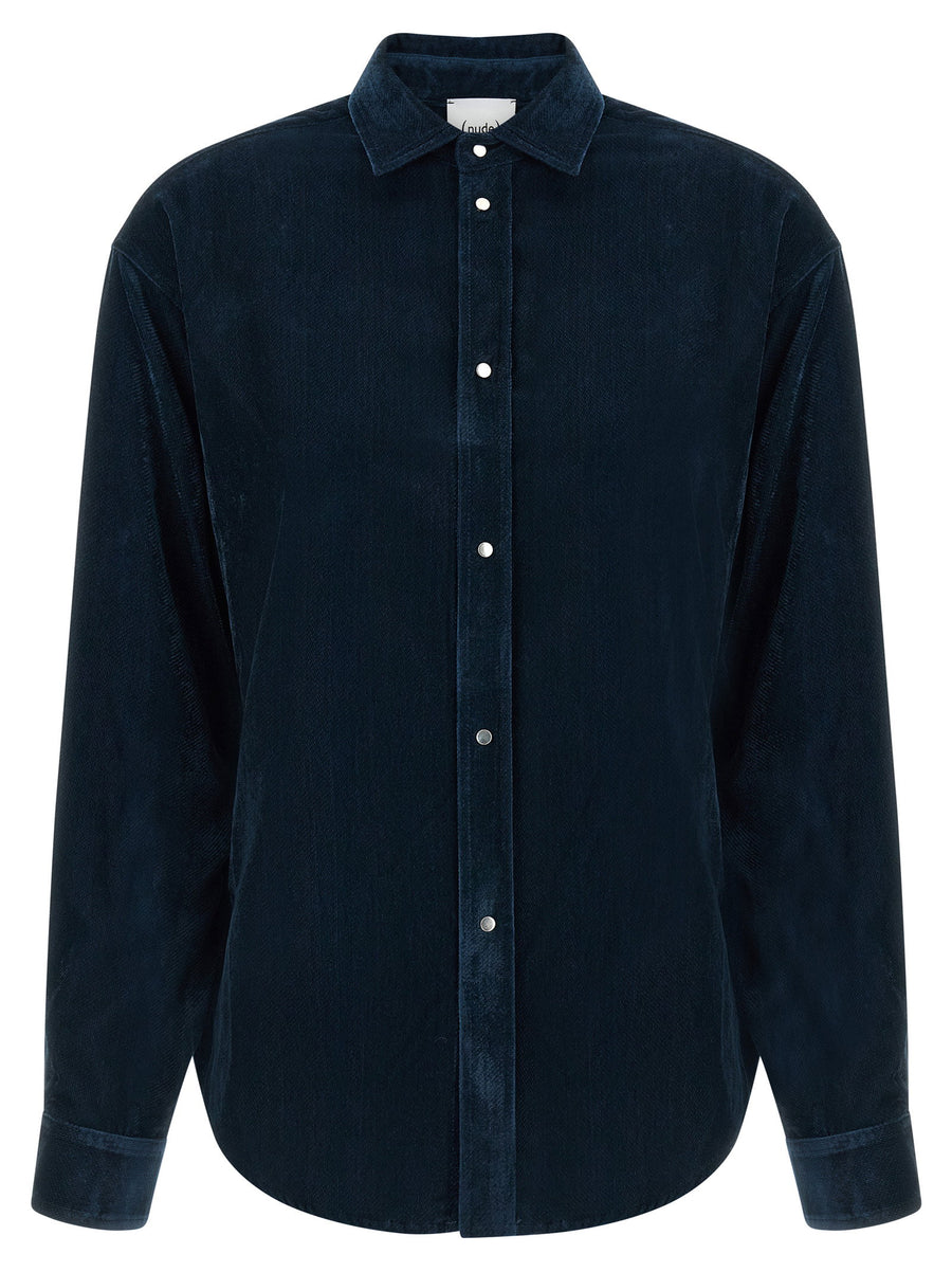 Nude Velvet Shirt — Navy