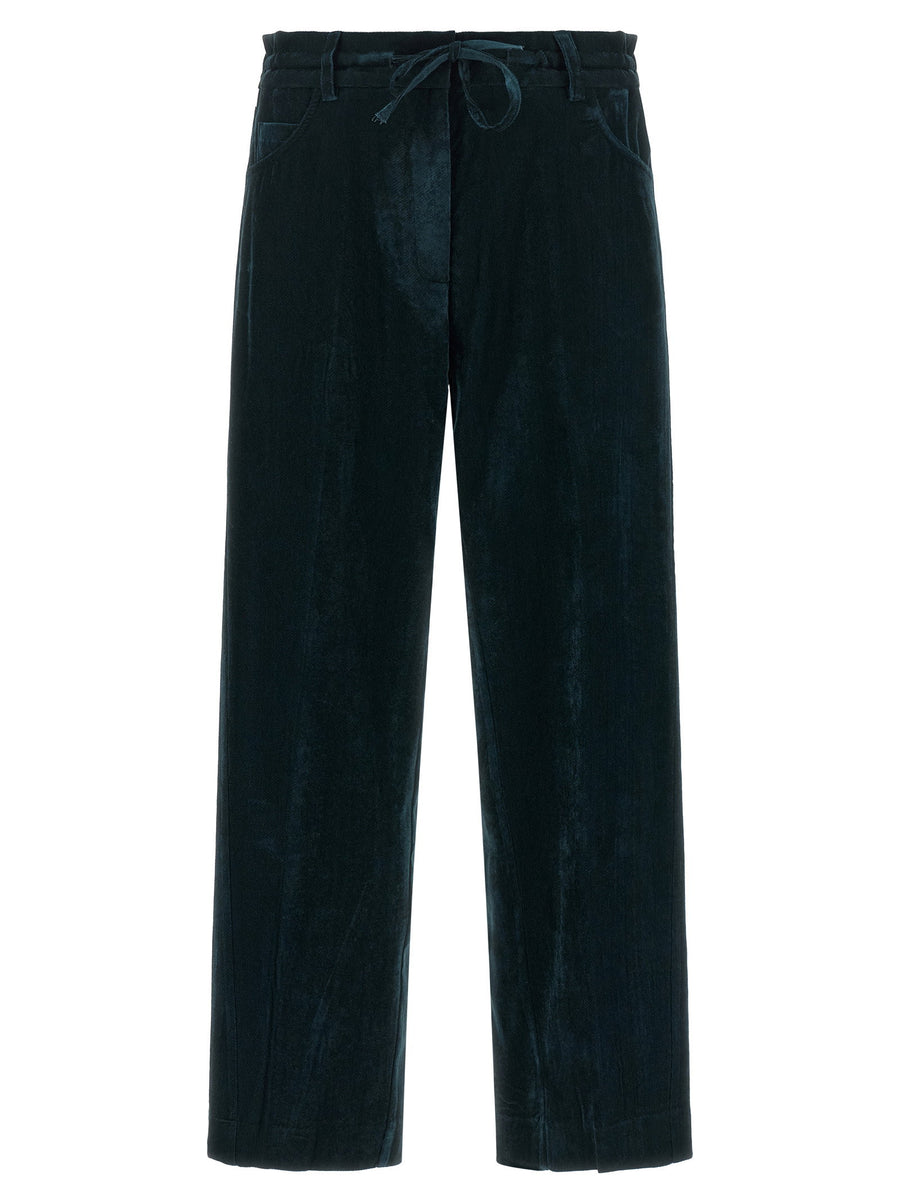 Nude Velvet Wide-Leg Trousers — Navy