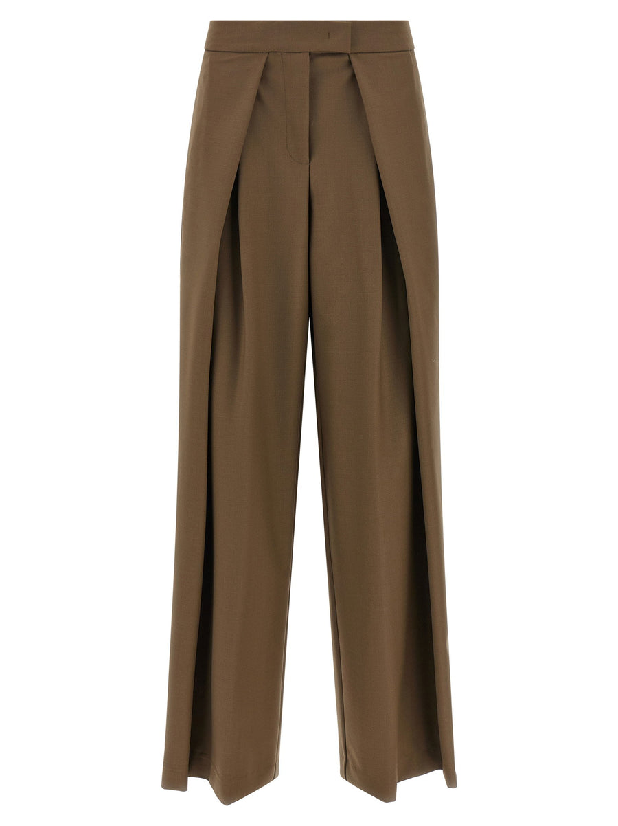 Nude Wool Blend Palazzo Trousers — Brown