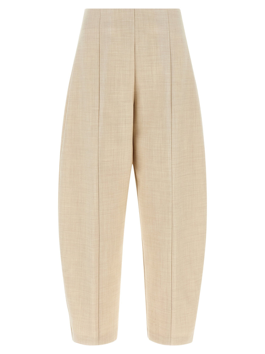 Nude Wool Blend Balloon Trousers — Beige