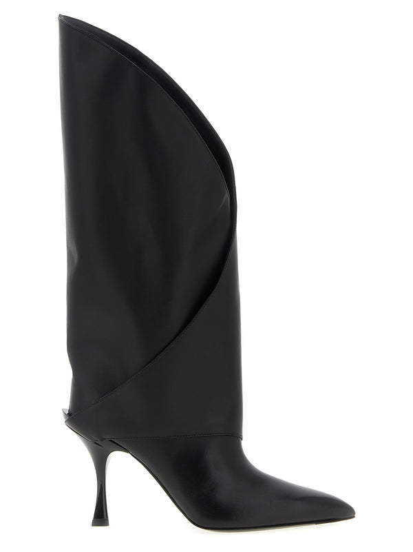Black Calfskin Over The Knee Shoe