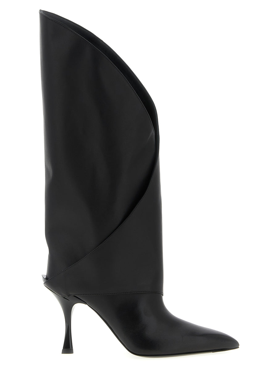 Black Calfskin Over The Knee Shoe