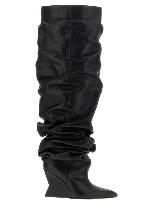 Black Calfskin Over The Knee Shoe