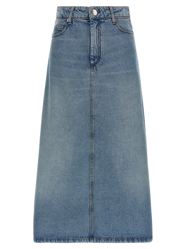 Blue Cotton Midi Skirt