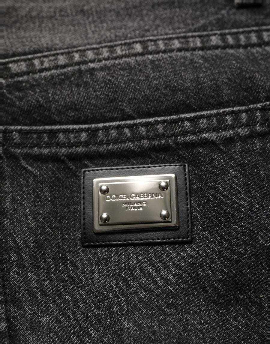 Black Cotton Stretch Straight Denim Jeans Polyester Elastane Clothing