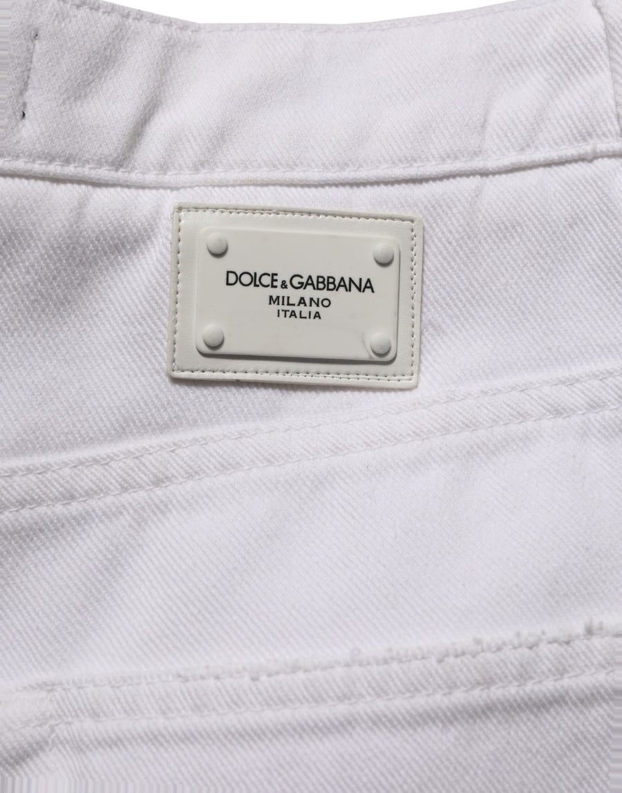White Cotton Stretch Wide Leg Denim Jeans Clothing