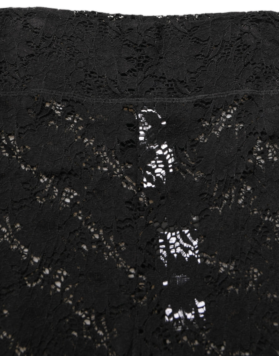 Black High Waist Sheer Floral Lace Shorts Nylon Elastane Viscose
