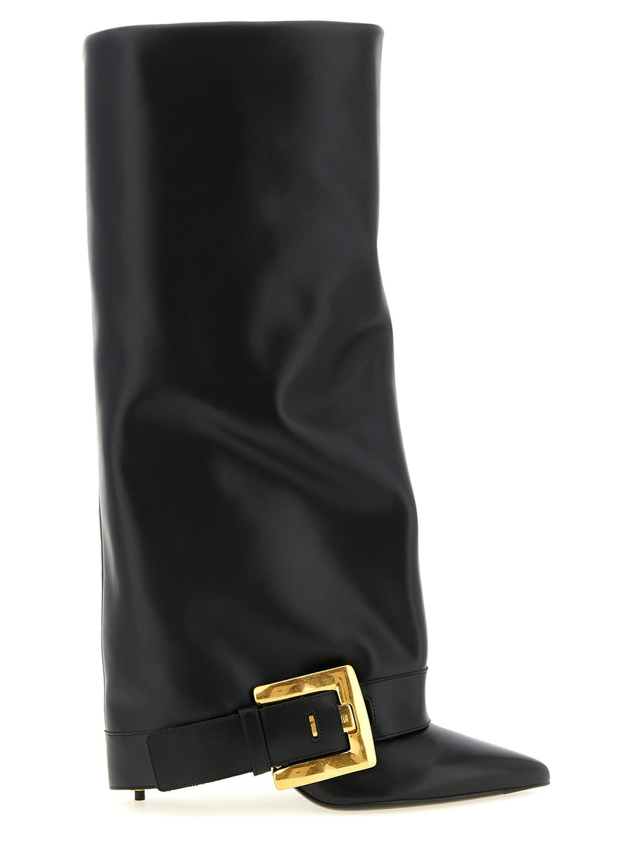 Black Calfskin Over The Knee Shoe