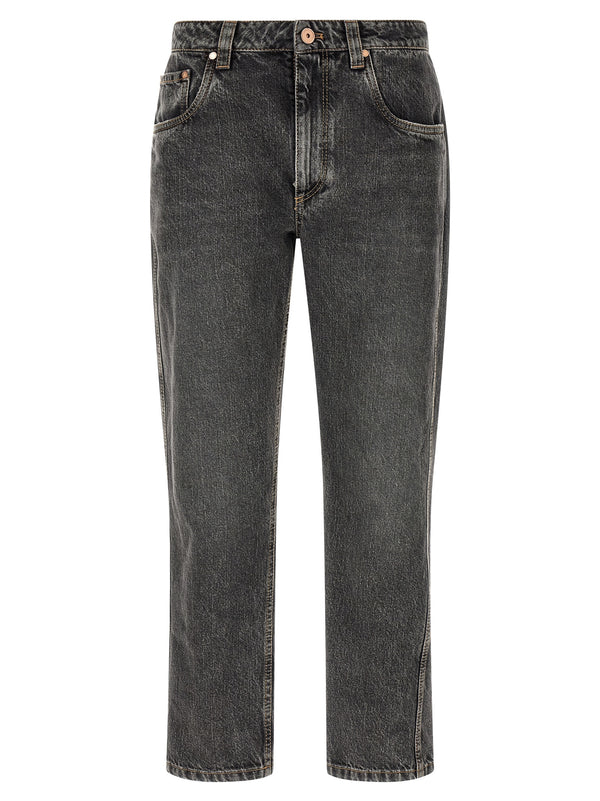 Gray Cotton Straight-Leg Jeans Clothing