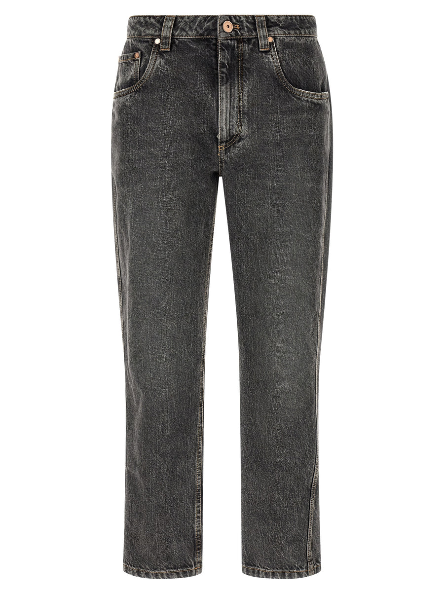 Gray Cotton Straight-Leg Jeans Clothing