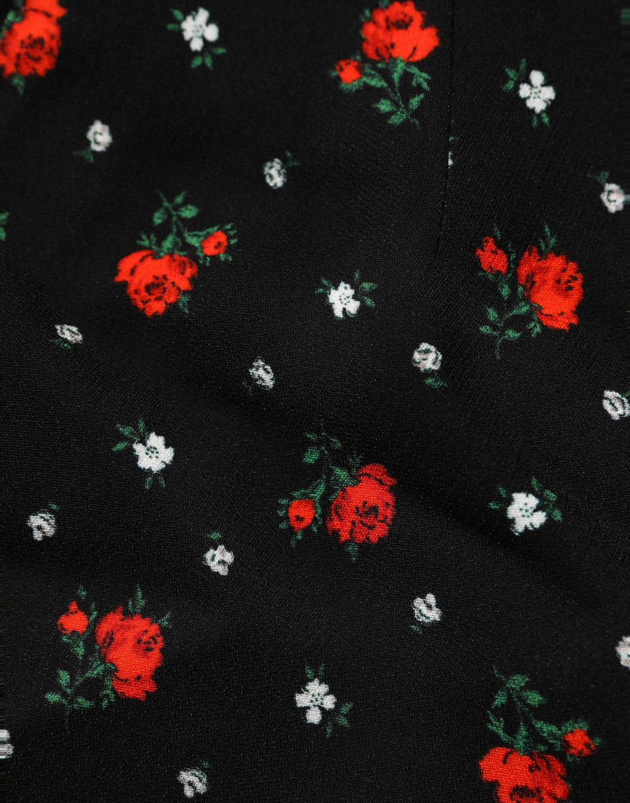 Black Floral High Rise Women Hot Pants Shorts Polyester Viscose Silk