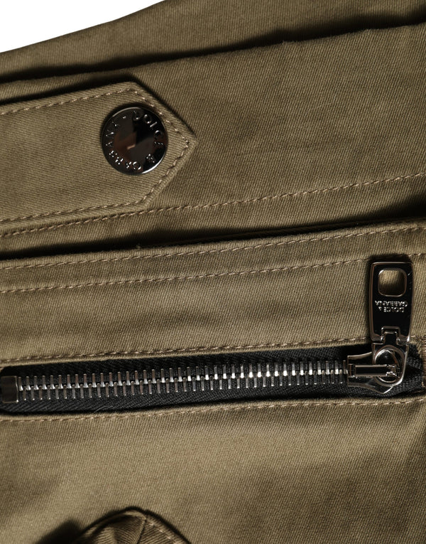 Green Cotton Mid Rise Cargo Hot Pants Shorts Dark Elastane