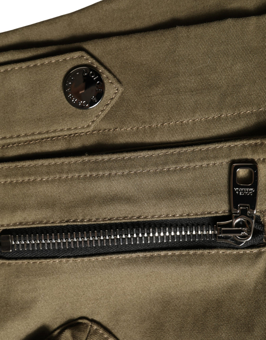 Green Cotton Mid Rise Cargo Hot Pants Shorts Dark Elastane