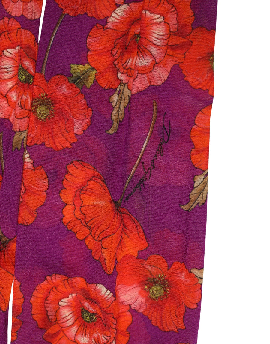 Purple Nylon Floral Print Tights Stockings Socks Clothing
