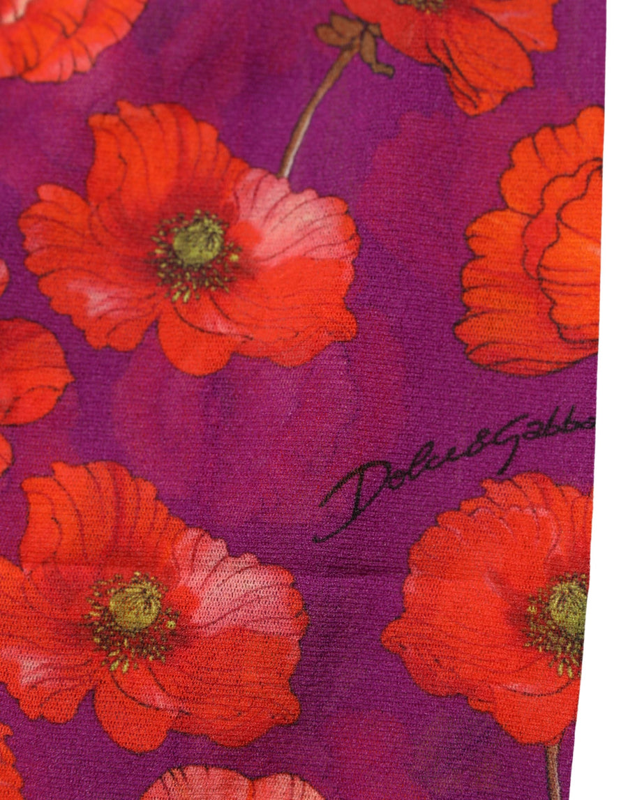 Purple Nylon Floral Print Tights Stockings Socks Clothing