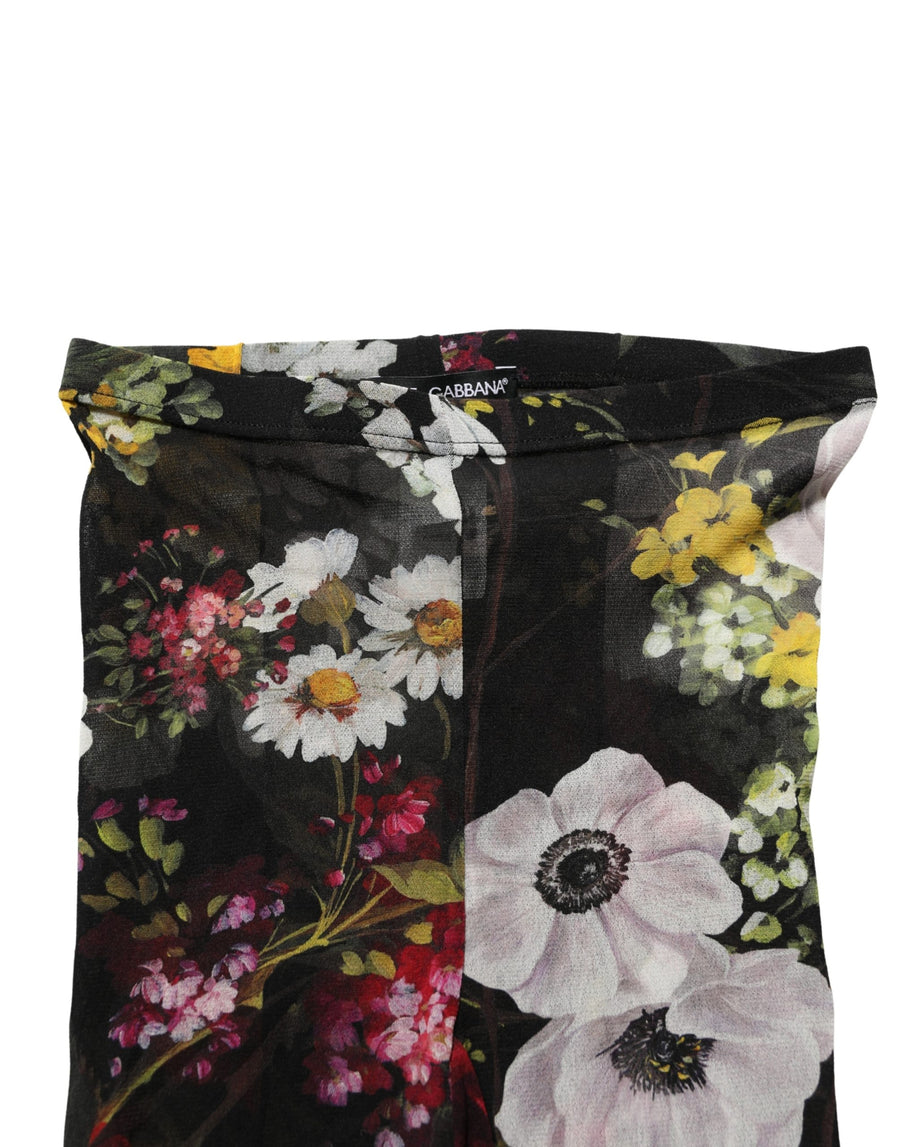 Black Nylon Floral Print Tights Stockings Socks Clothing