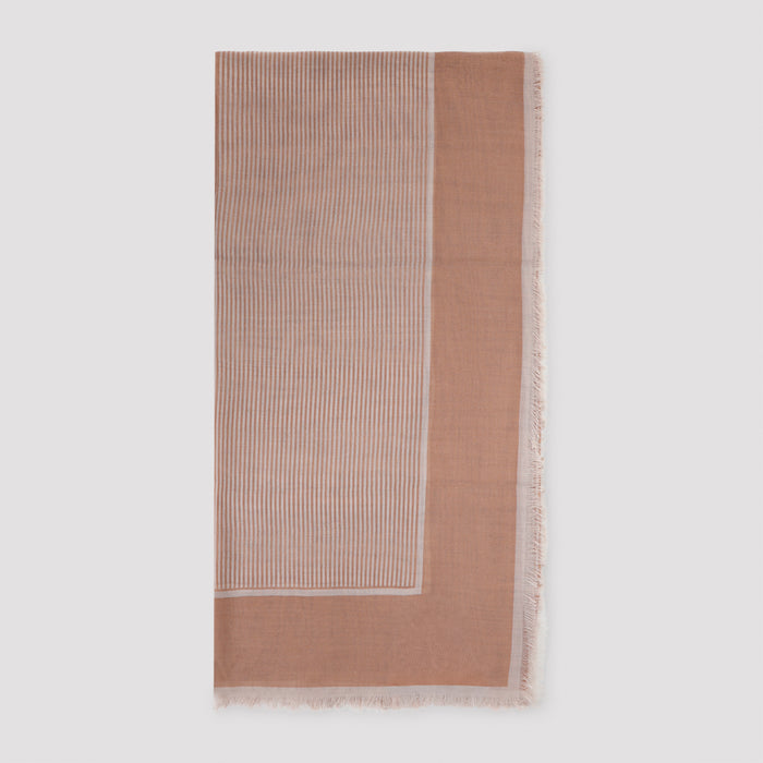 Large Striped Carré Scarf Brown Cashmere Silk