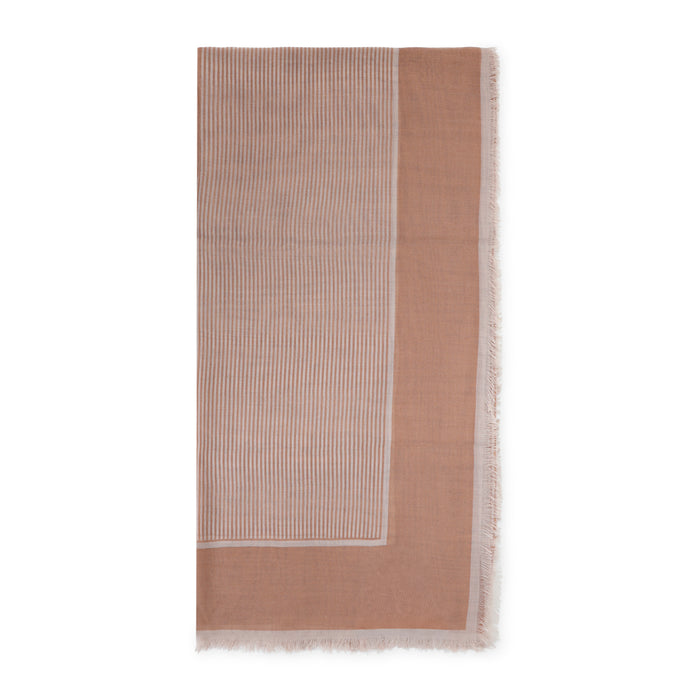 Large Striped Carré Scarf Brown Cashmere Silk