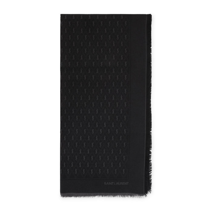 Jacquard Monogram Scarf Black Wool Cotton Silk