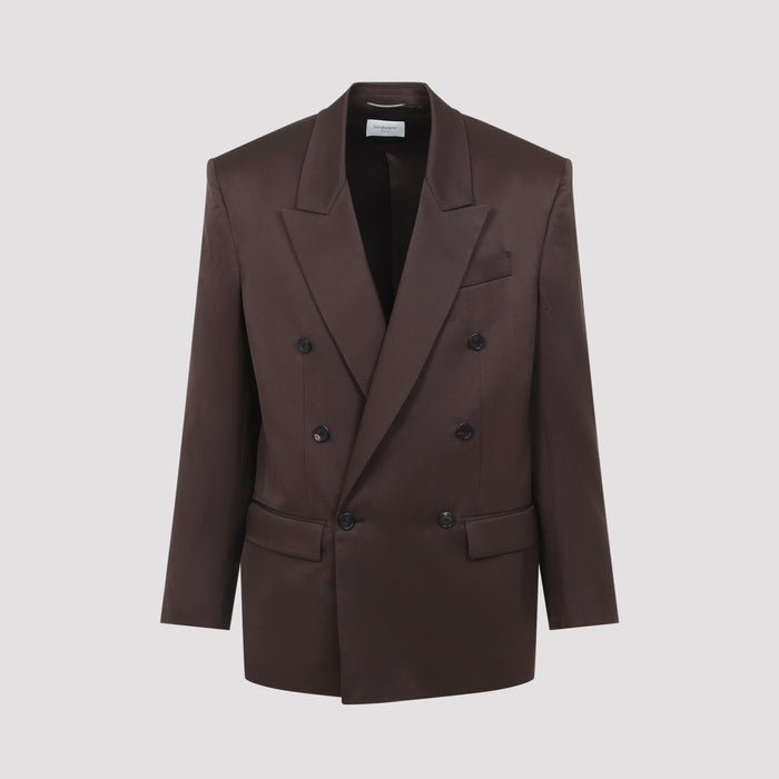 Double-Brestaed Jacket Brown Silk