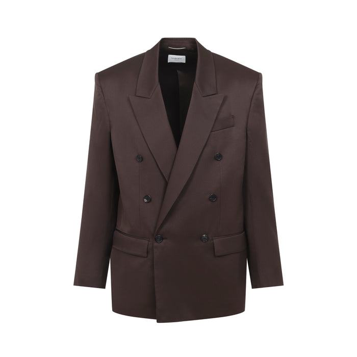Double-Brestaed Jacket Brown Silk