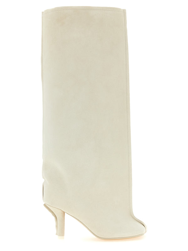 White Cowhide Over The Knee Shoe