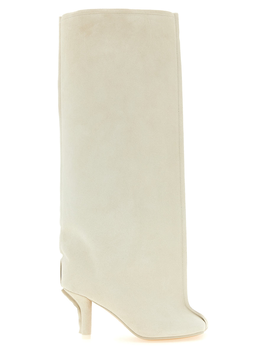 White Cowhide Over The Knee Shoe