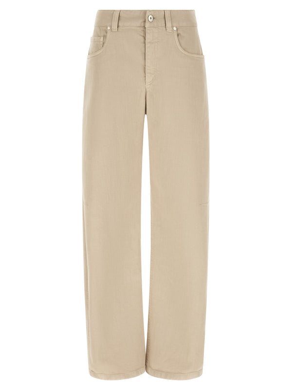 Beige Cotton Relaxed Fit Jeans Clothing