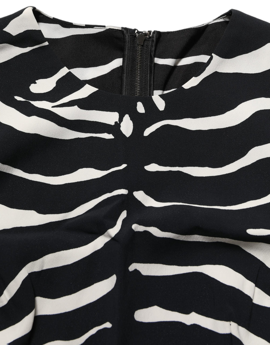 Black White Zebra Sleeveless Cropped Tank Top And Viscose Elastane