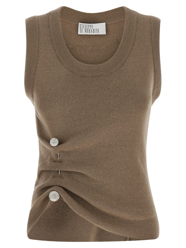 Beige Virgin Wool Sleeveles T-Shirt