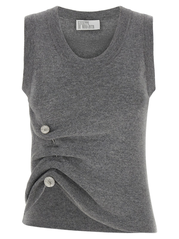 Gray Virgin Wool Sleeveles Sweater Clothing