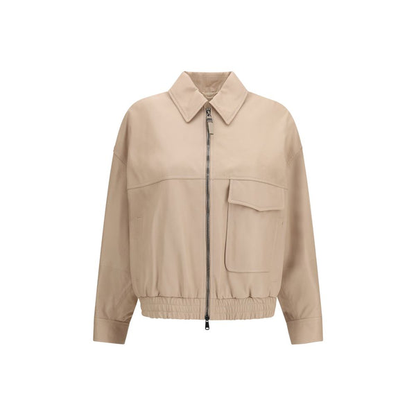Beige Leather Jacket Clothing