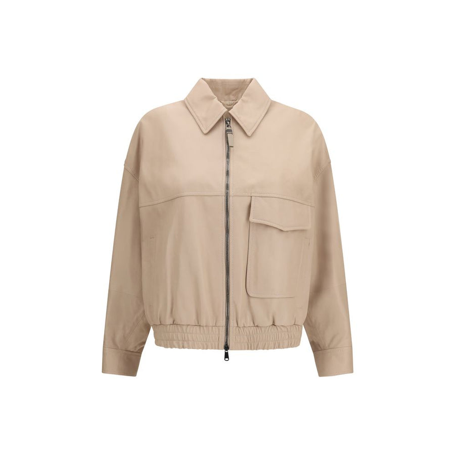Beige Leather Jacket Clothing