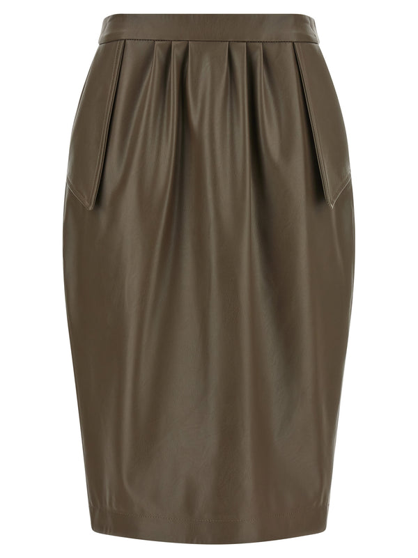 Brown Polyester Midi Skirt