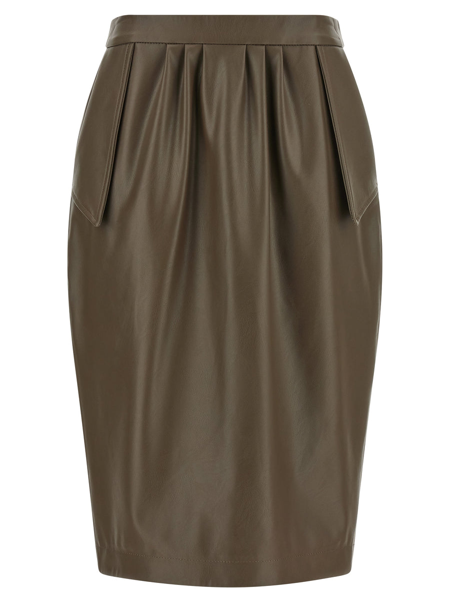 Brown Polyester Midi Skirt