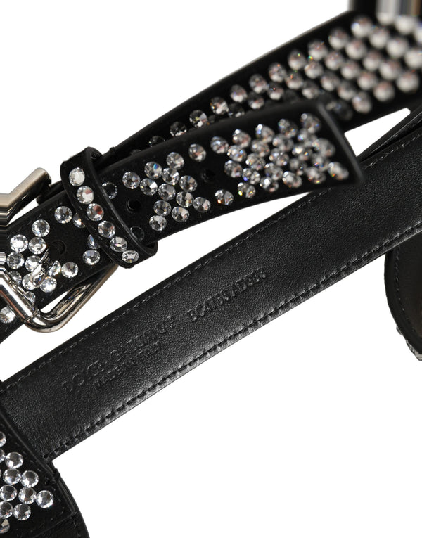 Black Leather Rhinestones Embellished Men Suspender Goat Accessory