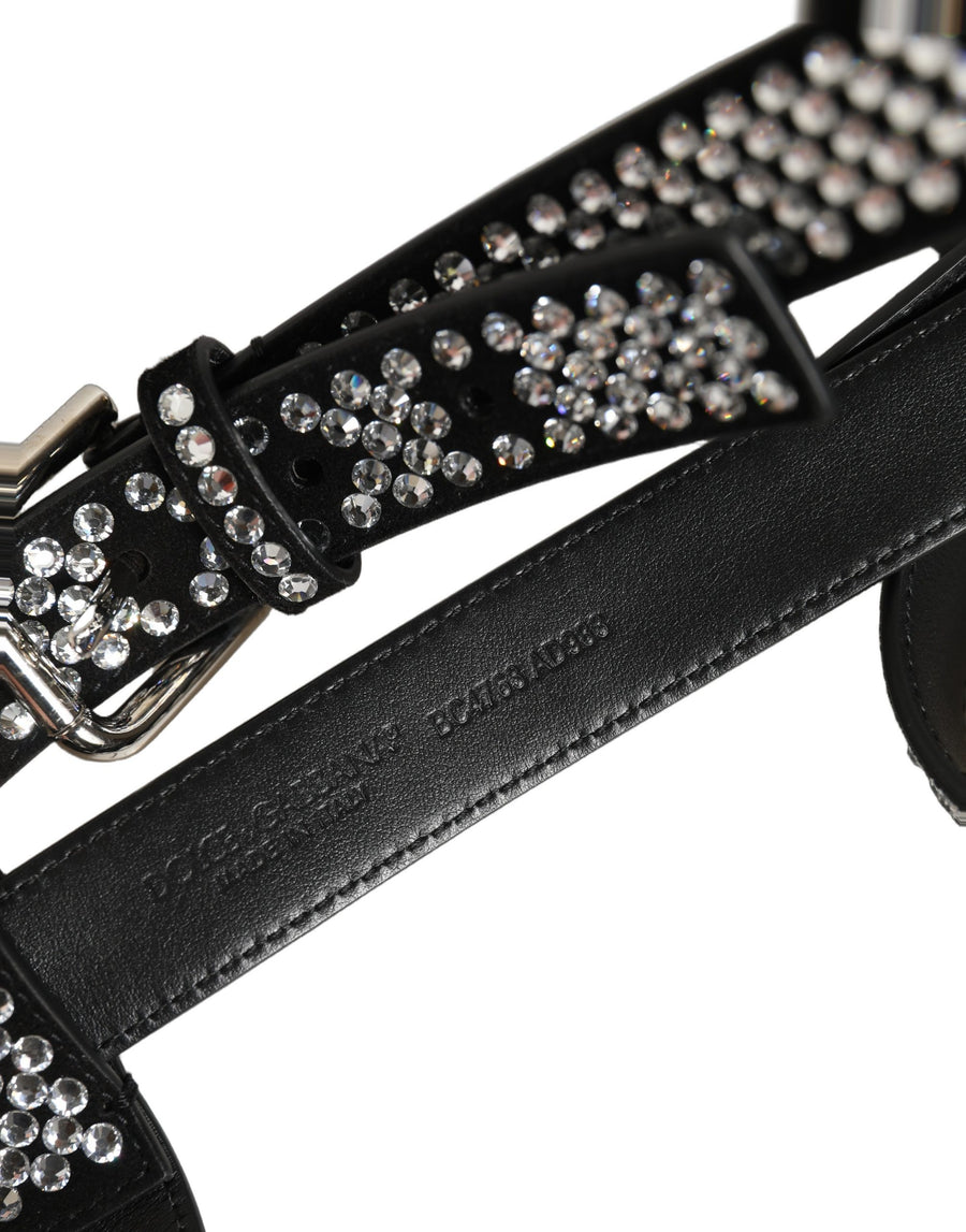 Black Leather Rhinestones Embellished Men Suspender Goat Accessory