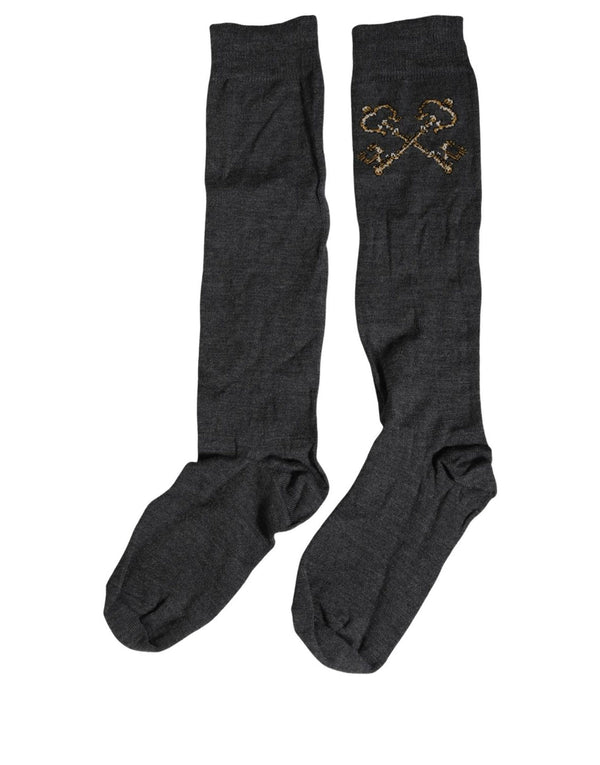 Dark Gray Wool Over The Calf Knee High Accessory Socks Virgin Nylon Elastane Clothing