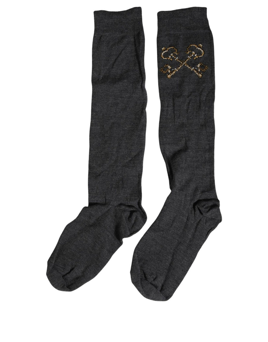 Dark Gray Wool Over The Calf Knee High Accessory Socks Virgin Nylon Elastane Clothing