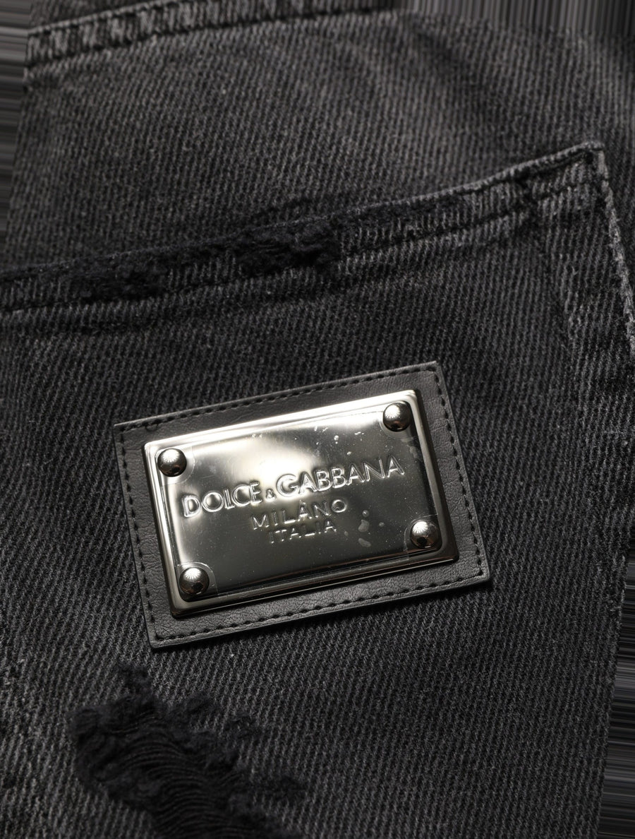 Dark Gray Distressed Oversize Men Denim Jeans Cotton Clothing