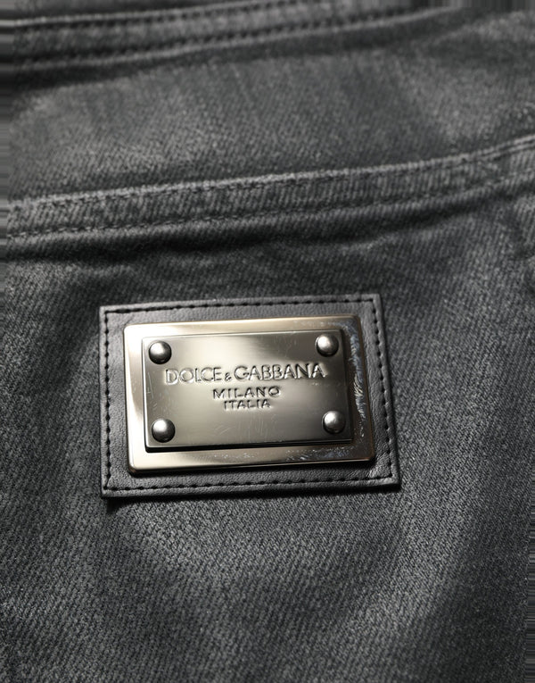 Dark Gray Cotton Loose Fit Men Denim Jeans Elastane Clothing