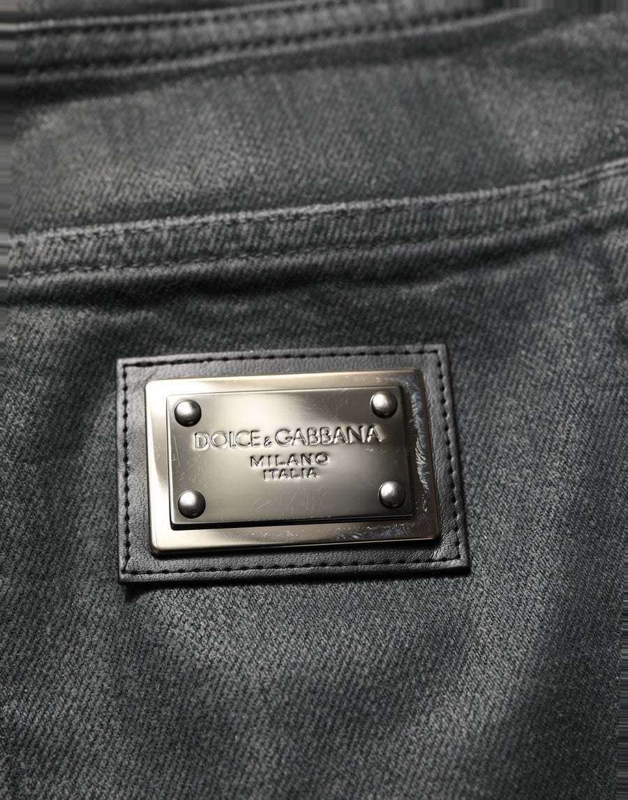Dark Gray Cotton Loose Fit Men Denim Jeans Elastane Clothing
