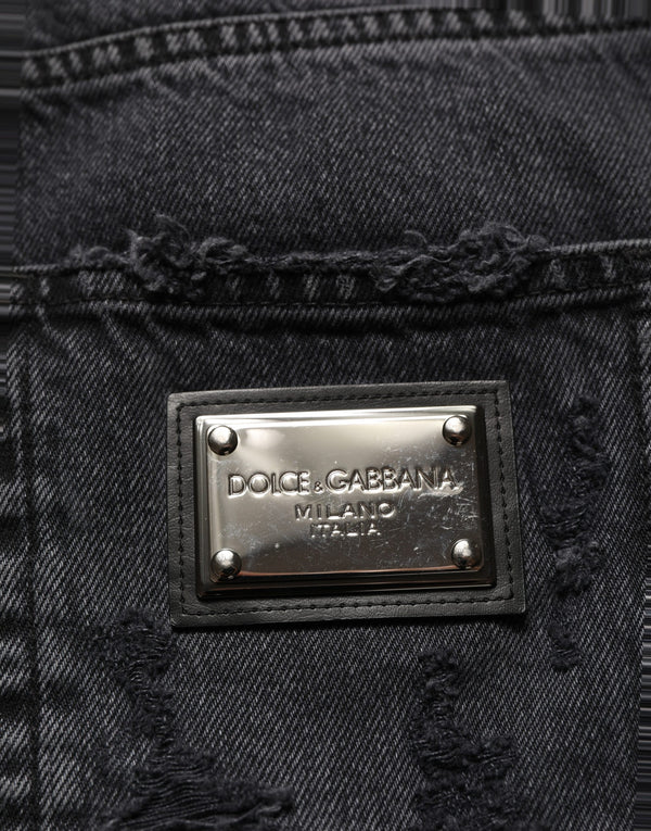 Dark Gray Cotton Ripped Men Denim Jeans Clothing