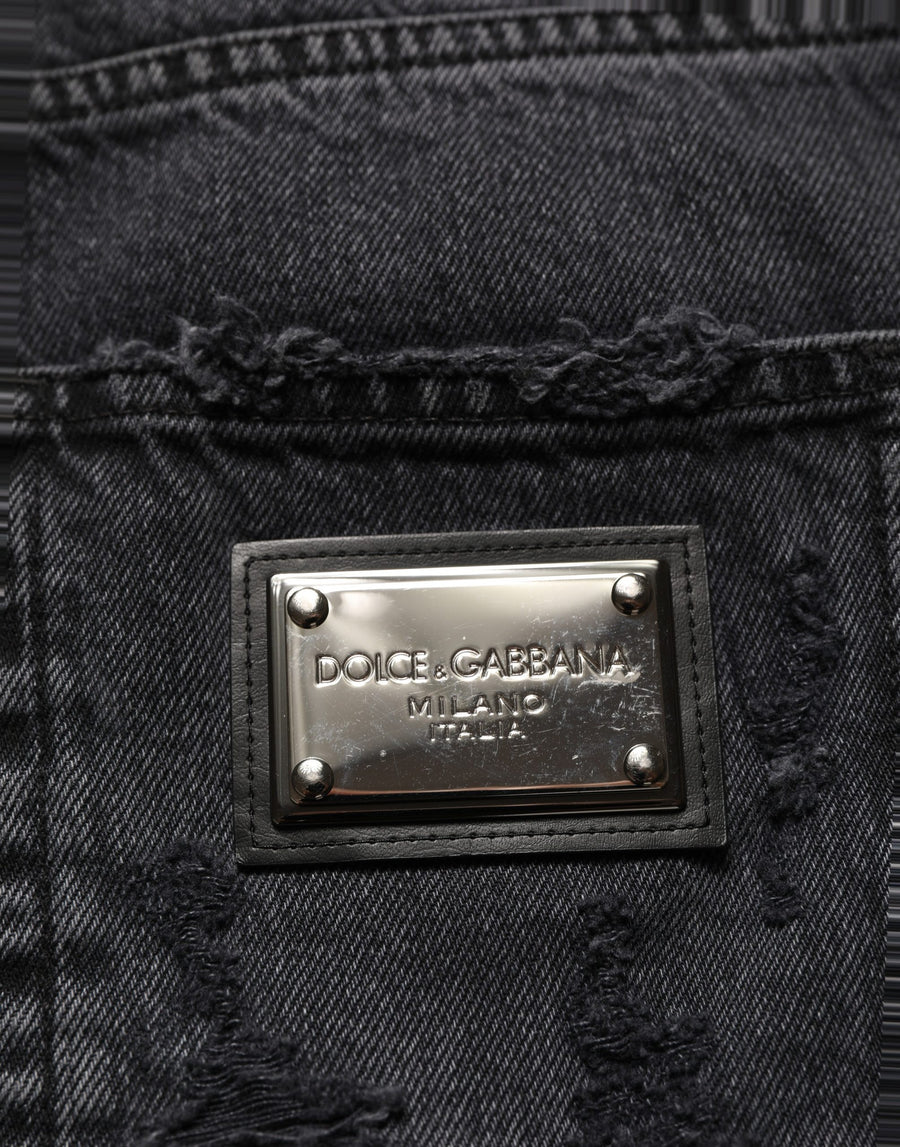 Dark Gray Cotton Ripped Men Denim Jeans Clothing